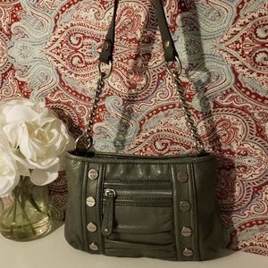 B.MAKOWSKY OLIVER GREEN LEATHER HANDBAG